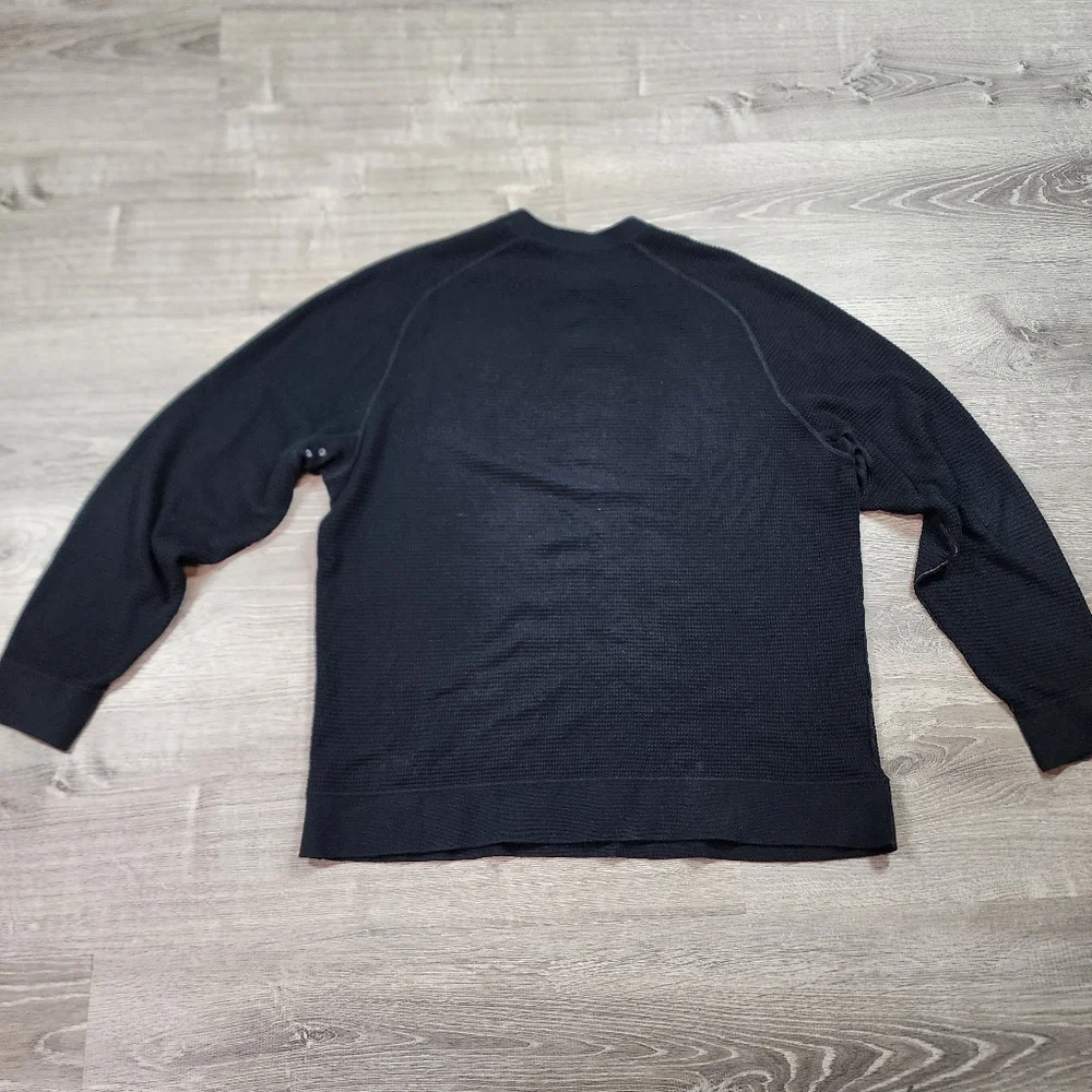 TOMMY BAHAMA Cashmere Cotton Black Waffle Knit Thermal Pullover Top Men's Medium